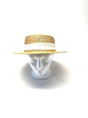 Zara Natural Straw Boater Hat with White Eyelet Bow - Excellent Condition